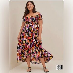 Torrid Maxi Challis Off-Shoulder Floral Hi Low Dress Plus Size 3XL